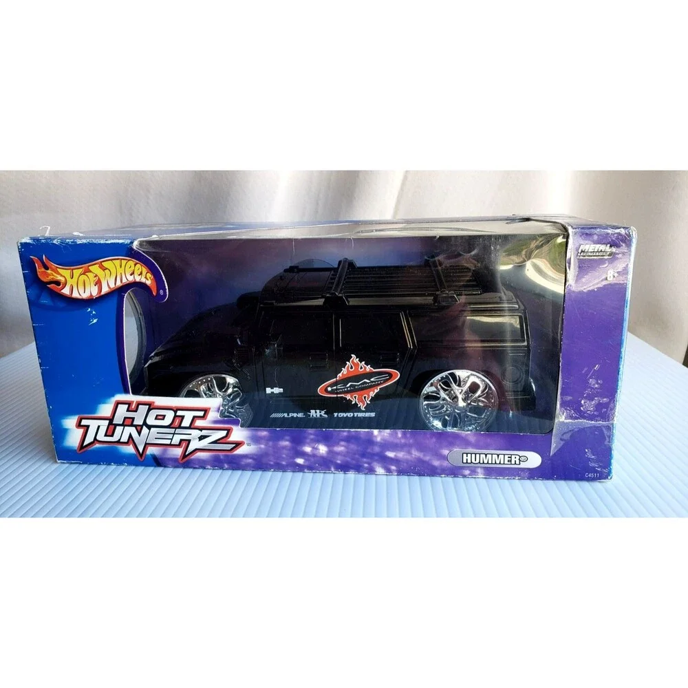 2004 Hot Wheels HUMMER H2 SUV Black HOT TUNERZ 1:20 Chrome Spoke Spinners #C4511
